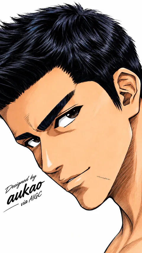 Dark-haired player: over the shoulder. A portrait-format character illustration in the Slam Dunk collection.