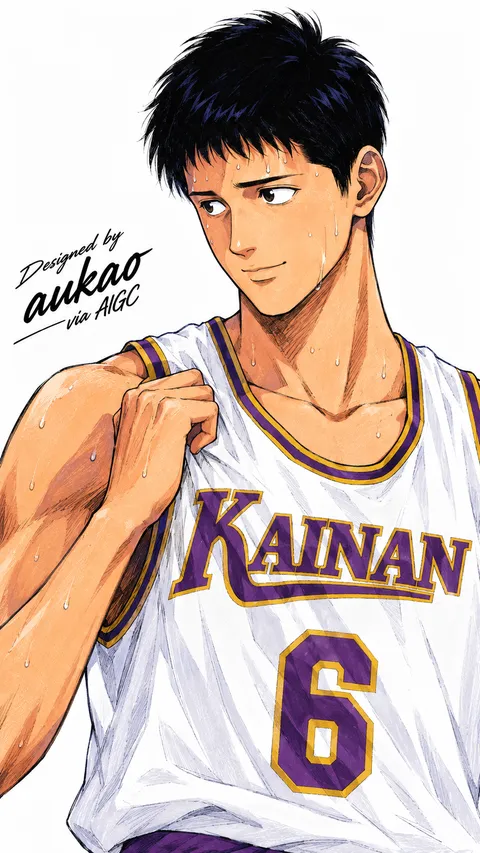 Kainan number 6: sideways glance. A portrait-format character illustration in the Slam Dunk collection.