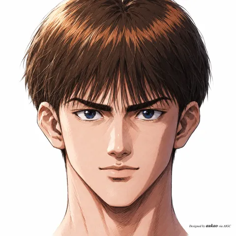 Brown-haired player: square portrait. A square character illustration in the Slam Dunk collection.