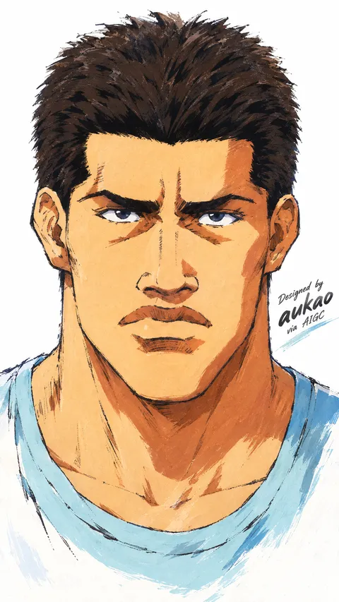 Blue-jersey player: towel around the neck. A portrait-format character illustration in the Slam Dunk collection.