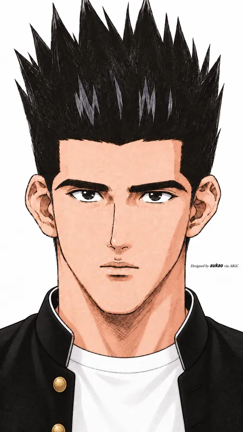 Spiky-haired student: black jacket. A portrait-format character illustration in the Slam Dunk collection.