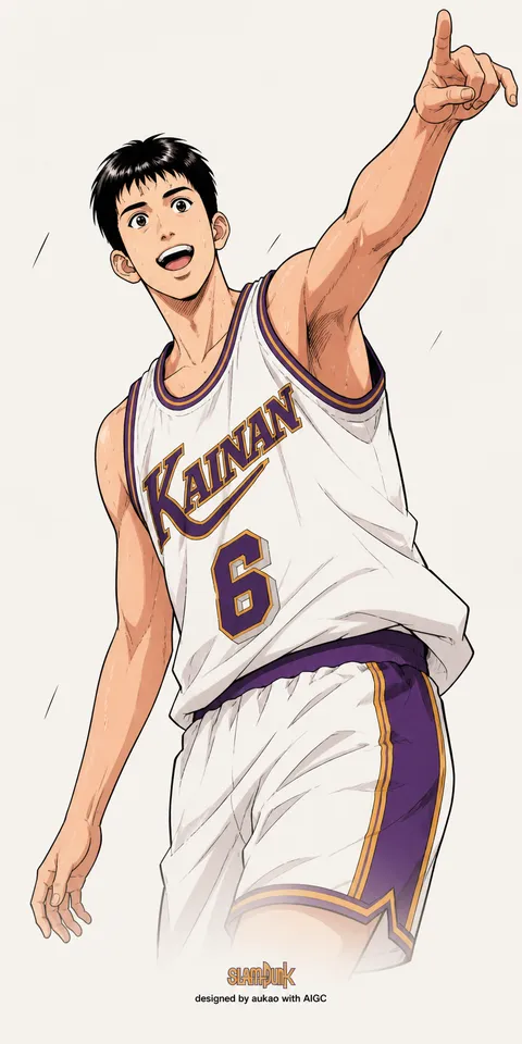 Kainan number 6: pointing upward. A portrait-format character illustration in the Slam Dunk collection.