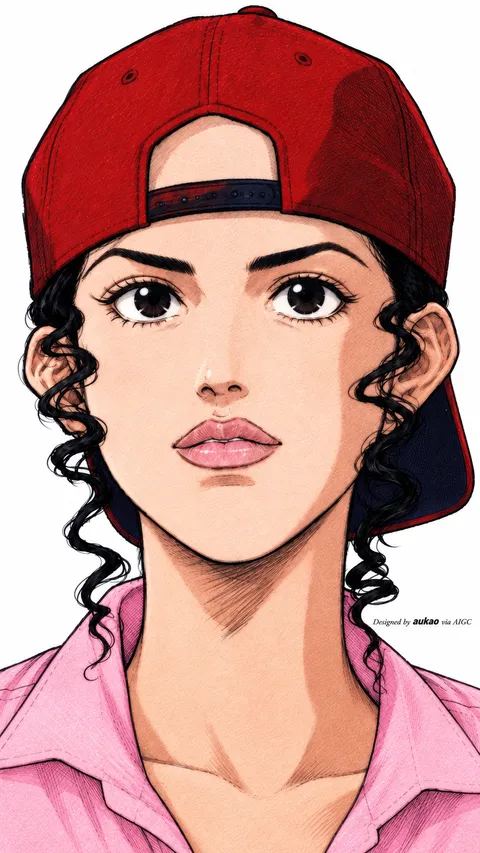 Backward red cap: pink shirt portrait. A portrait-format character illustration in the Slam Dunk collection.