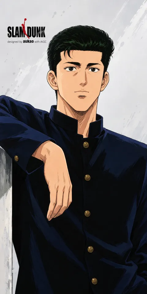 School-uniform portrait: taking a break. A portrait-format character illustration in the Slam Dunk collection.