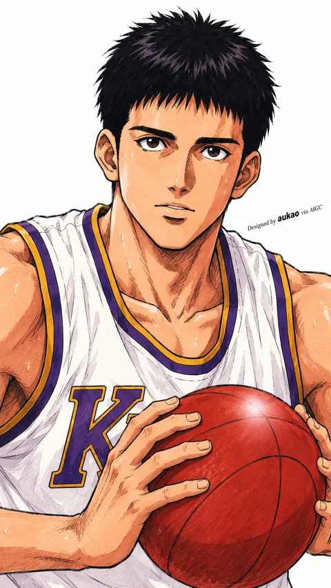 Kainan guard: basketball in hand. A portrait-format character illustration in the Slam Dunk collection.
