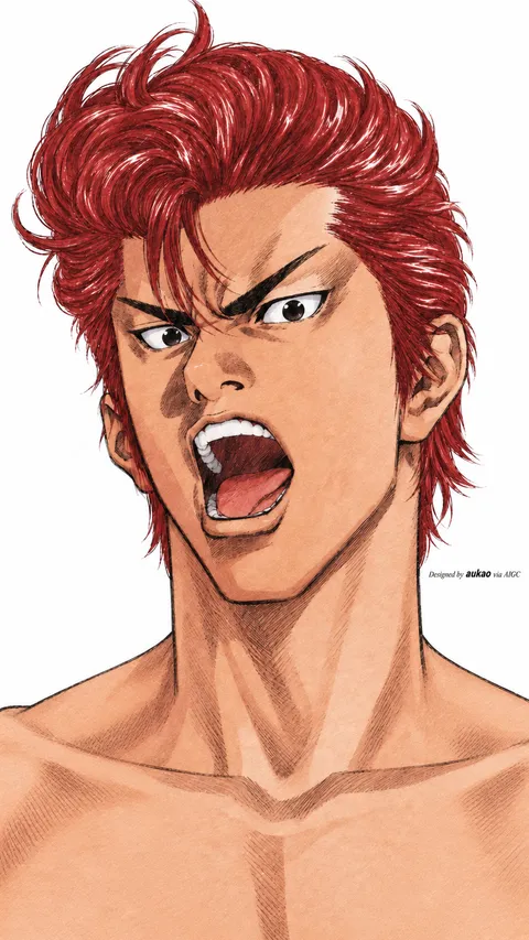 Red-haired player: fierce shout. A portrait-format character illustration in the Slam Dunk collection.