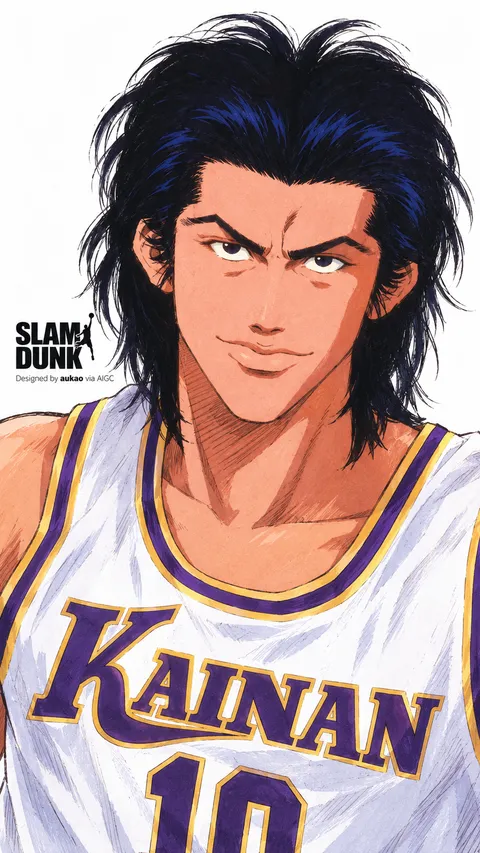 Long-haired Kainan player: blue headband. A portrait-format character illustration in the Slam Dunk collection.