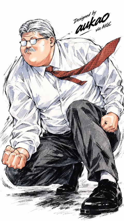 Basketball coach: courtside crouch. A portrait-format character illustration in the Slam Dunk collection.