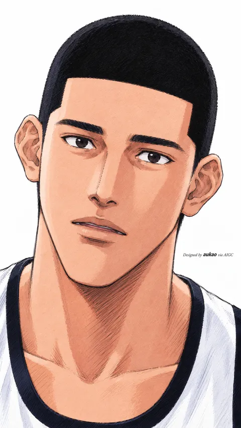 Close-cropped player: white jersey. A portrait-format character illustration in the Slam Dunk collection.