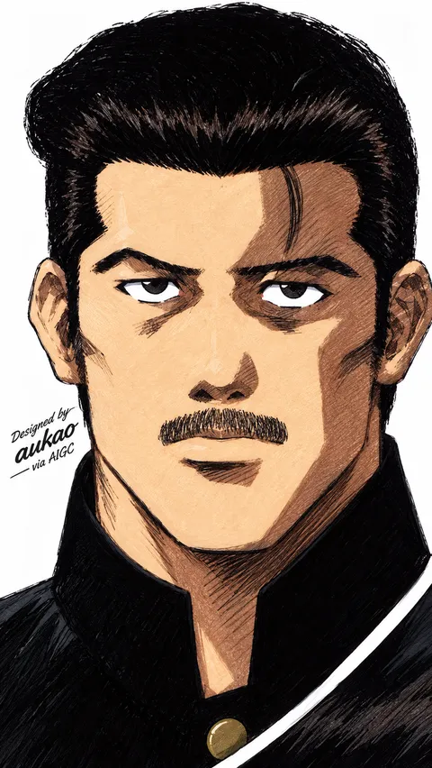 Pompadour student: dark uniform. A portrait-format character illustration in the Slam Dunk collection.