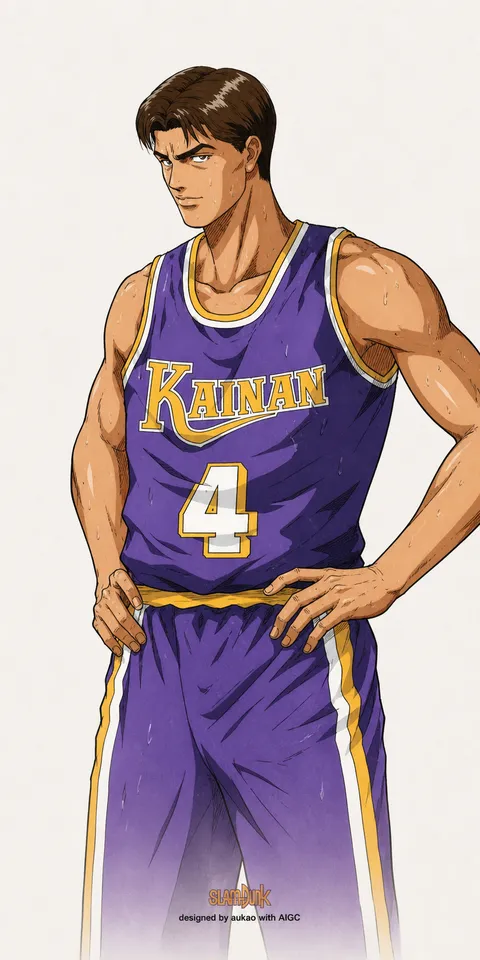 Kainan number 4: purple uniform. A portrait-format character illustration in the Slam Dunk collection.