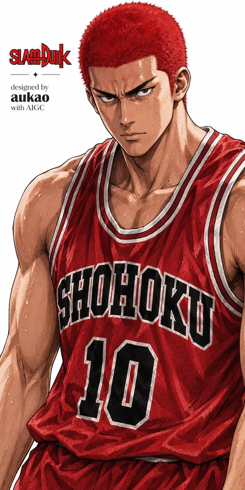 Shohoku number 10: seated study. A portrait-format character illustration in the Slam Dunk collection.