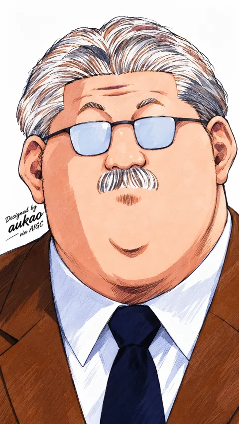A white-haired basketball coach smiles behind pale blue glasses. A moustache, brown jacket, and dark tie complete the gentle portrait.