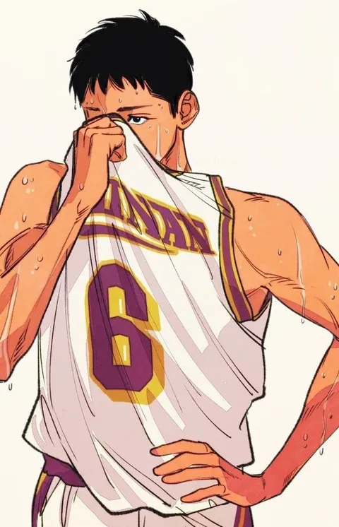 Kainan number 6: a courtside pause. A portrait-format character illustration in the Slam Dunk collection.