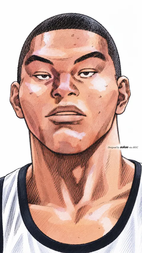 Close-cropped player: intense stare. A portrait-format character illustration in the Slam Dunk collection.