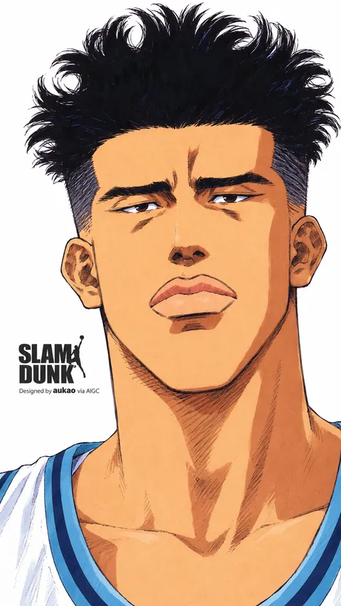 Blue-jersey player: close-up expression. A portrait-format character illustration in the Slam Dunk collection.