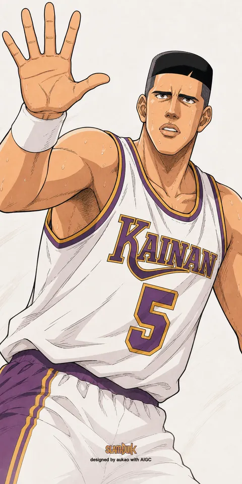 Kainan number 5: open-hand signal. A portrait-format character illustration in the Slam Dunk collection.