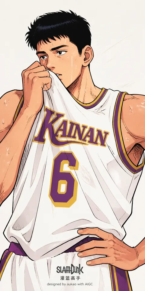 Kainan number 6: hand at his jersey. A portrait-format character illustration in the Slam Dunk collection.