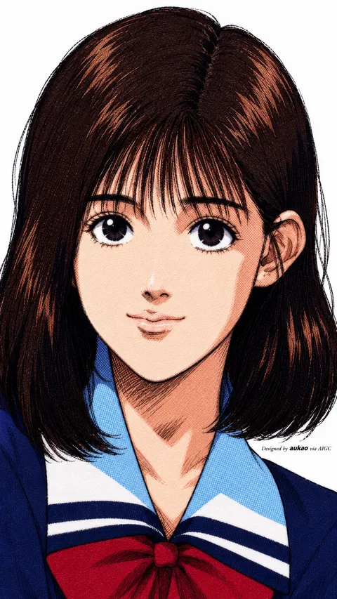 Brown-haired schoolgirl: sailor collar. A portrait-format character illustration in the Slam Dunk collection.