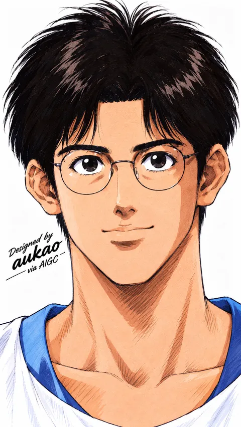 Bespectacled student: blue collar. A portrait-format character illustration in the Slam Dunk collection.