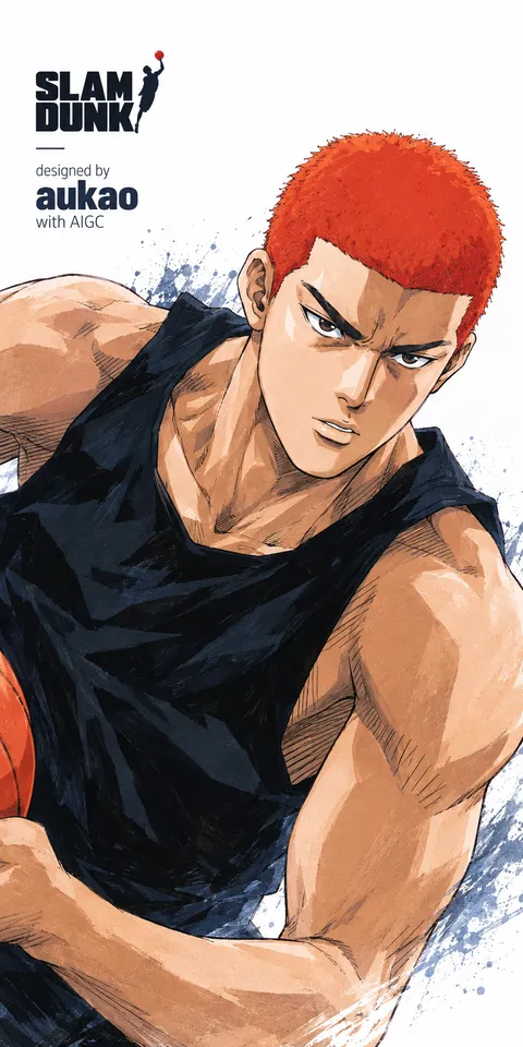 Red-haired player: black practice jersey. A portrait-format character illustration in the Slam Dunk collection.