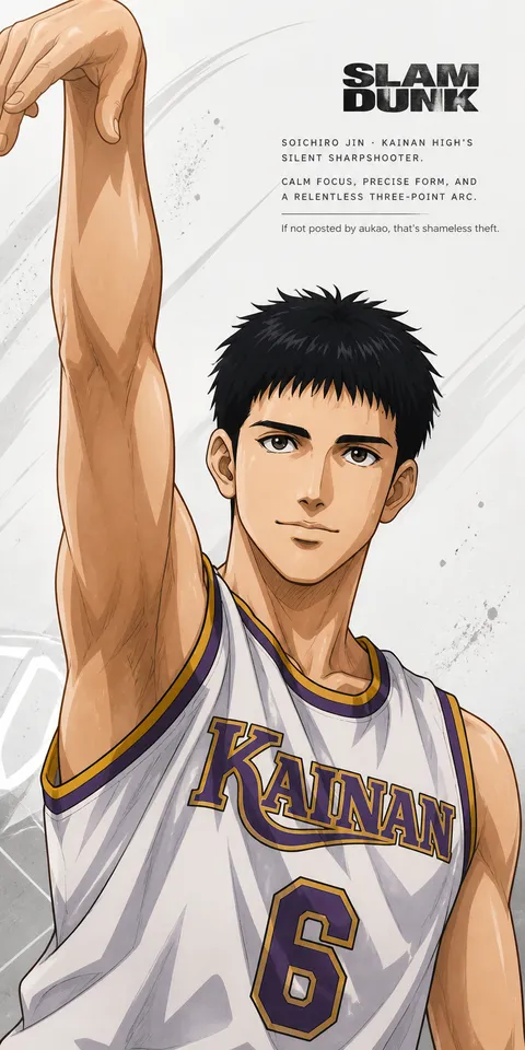 Kainan number 6: shooting follow-through. A portrait-format character illustration in the Slam Dunk collection.