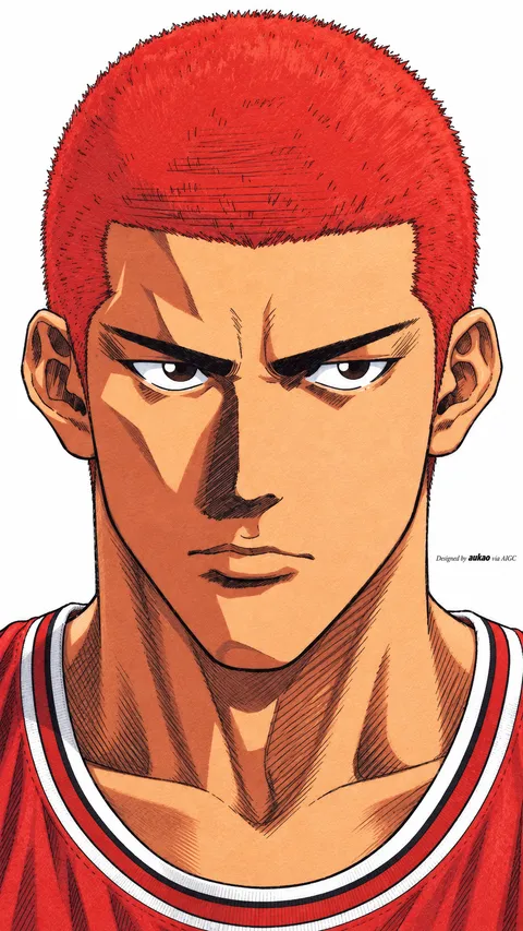Red-haired Shohoku player: front view. A portrait-format character illustration in the Slam Dunk collection.