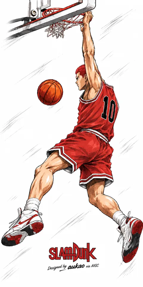 Shohoku number 10: above the rim. A portrait-format character illustration in the Slam Dunk collection.