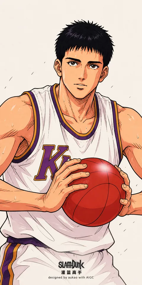 Kainan guard: basketball at the waist. A portrait-format character illustration in the Slam Dunk collection.
