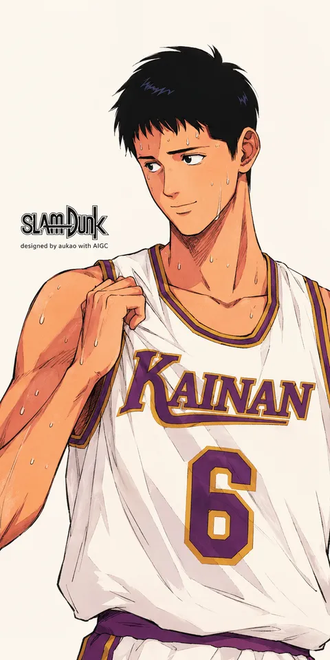 Kainan number 6: white jersey study. A portrait-format character illustration in the Slam Dunk collection.
