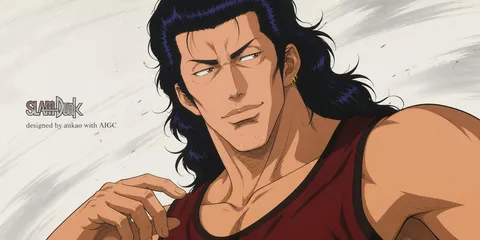 Long-haired player: landscape portrait. A landscape-format character illustration in the Slam Dunk collection.