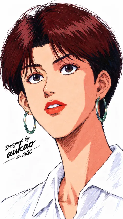 Short-haired woman: open white collar. A portrait-format character illustration in the Slam Dunk collection.