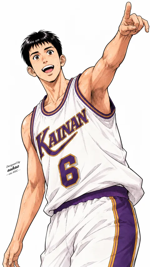 Kainan number 6: finger raised. A portrait-format character illustration in the Slam Dunk collection.