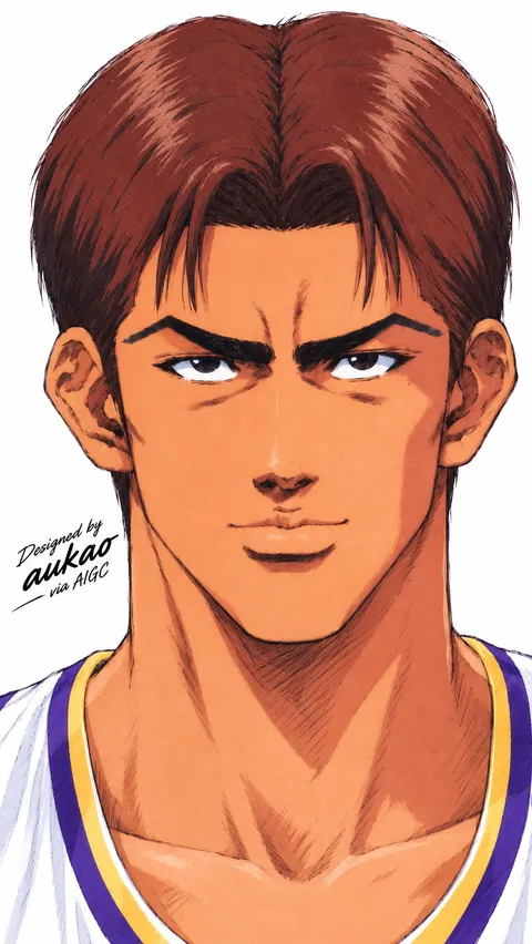 Center-parted player: auburn hair. A portrait-format character illustration in the Slam Dunk collection.