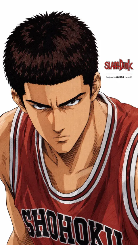 Shohoku player: downward glance. A portrait-format character illustration in the Slam Dunk collection.