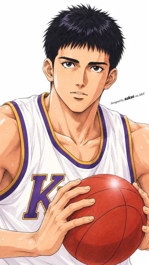Kainan guard: holding the basketball. A portrait-format character illustration in the Slam Dunk collection.