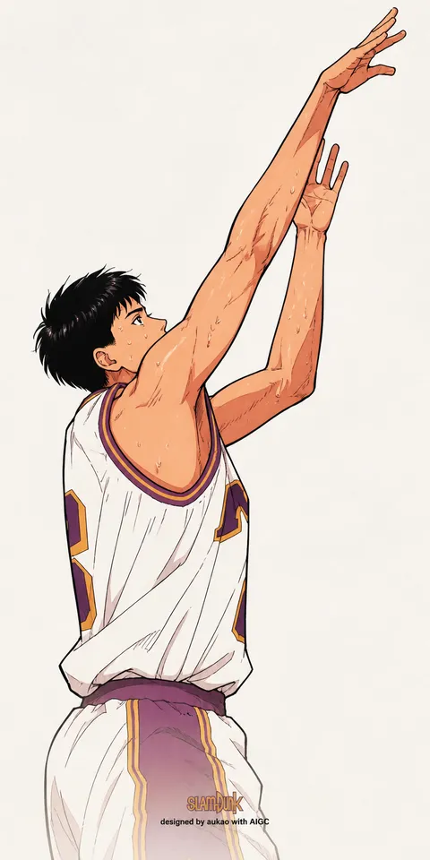 Kainan guard: jump-shot follow-through. A portrait-format character illustration in the Slam Dunk collection.