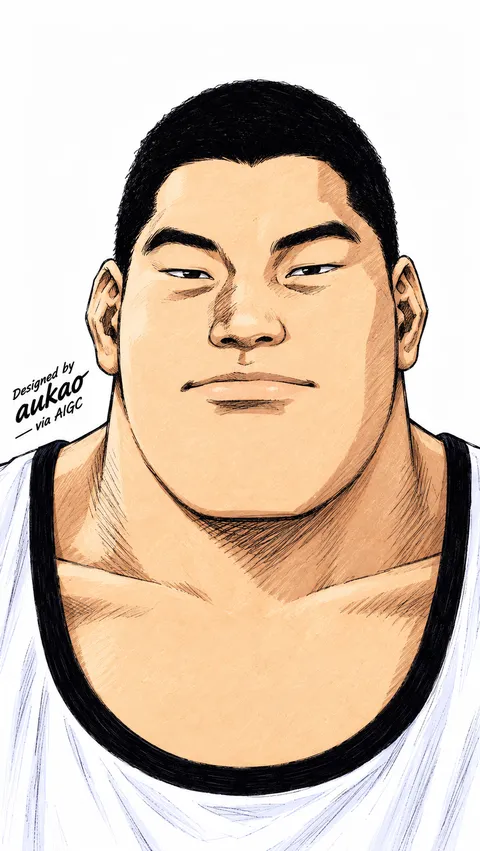 Broad-shouldered player: white jersey. A portrait-format character illustration in the Slam Dunk collection.