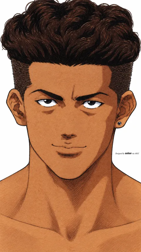Curly-haired player: sharp expression. A portrait-format character illustration in the Slam Dunk collection.