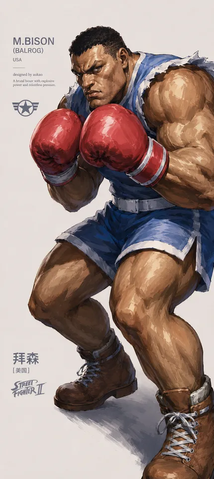 An AI-assisted portrait-format anime character illustration in the Street Fighter collection. Artwork 018 from the AUKAO visual archive.