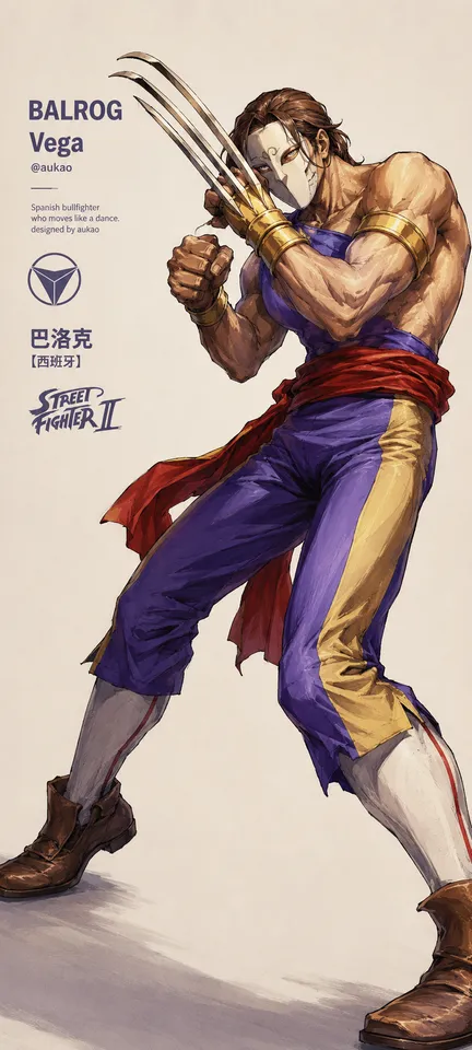 An AI-assisted portrait-format anime character illustration in the Street Fighter collection. Artwork 007 from the AUKAO visual archive.