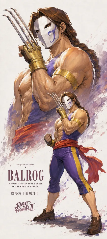 An AI-assisted portrait-format anime character illustration in the Street Fighter collection. Artwork 008 from the AUKAO visual archive.