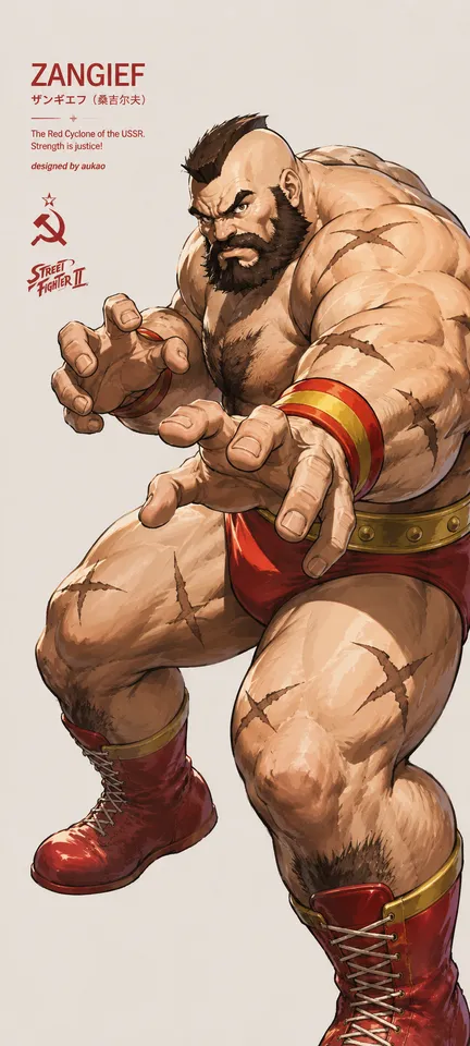 An AI-assisted portrait-format anime character illustration in the Street Fighter collection. Artwork 017 from the AUKAO visual archive.