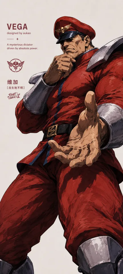 An AI-assisted portrait-format anime character illustration in the Street Fighter collection. Artwork 011 from the AUKAO visual archive.