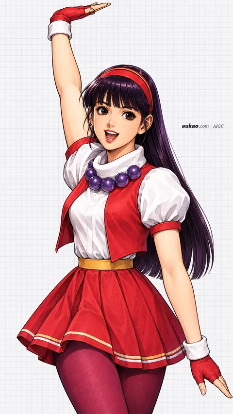 Athena Asamiya / 麻宫雅典娜 / 麻宮アテナ. AI-generated fan art inspired by The King of Fighters '97 / 拳皇97 / ザ・キング・オブ・ファイターズ'97. AUKAO character study 03f7956a.