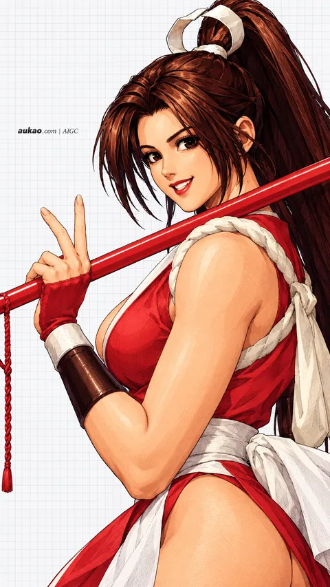 Mai Shiranui / 不知火舞 / 不知火舞. AI-generated fan art inspired by The King of Fighters '97 / 拳皇97 / ザ・キング・オブ・ファイターズ'97. AUKAO character study 10881c06.