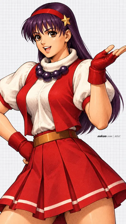 Athena Asamiya / 麻宫雅典娜 / 麻宮アテナ. AI-generated fan art inspired by The King of Fighters '97 / 拳皇97 / ザ・キング・オブ・ファイターズ'97. AUKAO character study 10da2257.