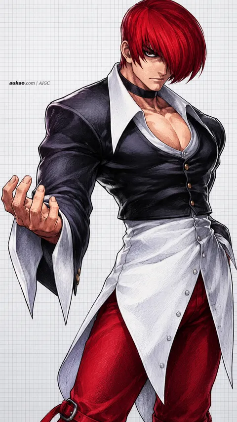 Iori Yagami / 八神庵 / 八神庵. AI-generated fan art inspired by The King of Fighters '97 / 拳皇97 / ザ・キング・オブ・ファイターズ'97. AUKAO character study 17803569.