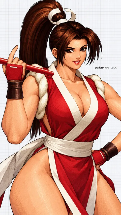 Mai Shiranui / 不知火舞 / 不知火舞. AI-generated fan art inspired by The King of Fighters '97 / 拳皇97 / ザ・キング・オブ・ファイターズ'97. AUKAO character study 5aebb065.