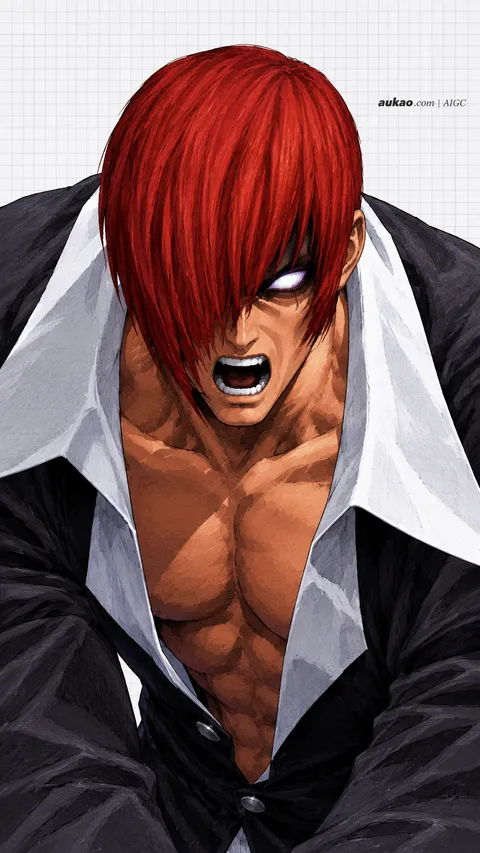 Iori Yagami / 八神庵 / 八神庵. AI-generated fan art inspired by The King of Fighters '97 / 拳皇97 / ザ・キング・オブ・ファイターズ'97. AUKAO character study 7bdd9b1f.